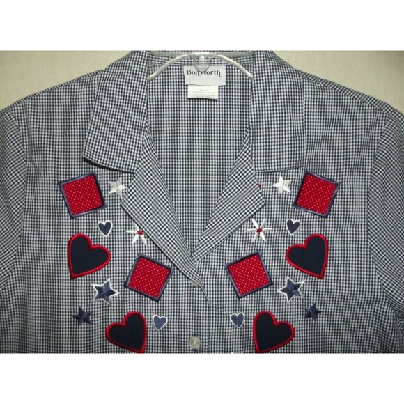 Bon Worth Shirt Size MP Gingham Plaid Button short sleeve top blouse PM m-petite - Picture 3 of 8